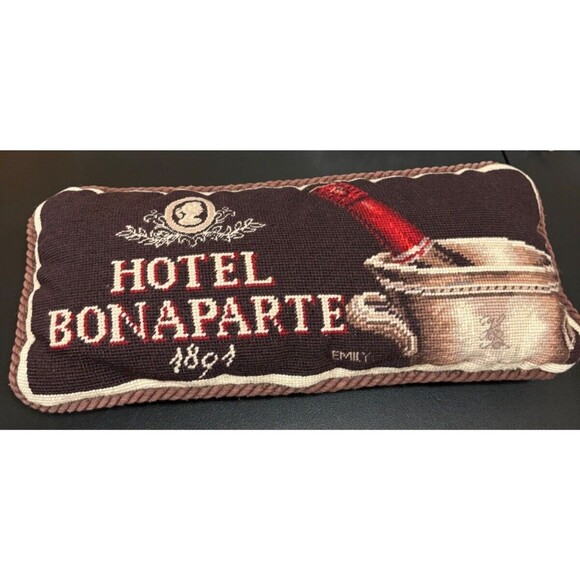 Hotel Bonaparte By Emily Adams Pillow Brown Needlepoint Lumbar 9x19” Handmade